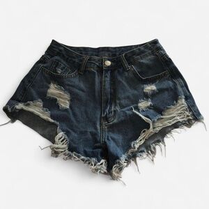 SHEIN Dark Blue Distressed Jean Shorts
